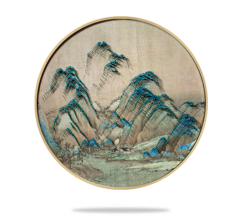 新中式客厅禅意装饰画 立体手工山水圆形钉子画 样板房过道挂画壁画