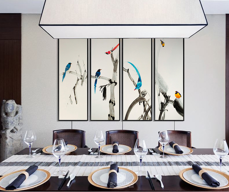 新中式手绘艺术装饰画 客厅卧室挂画 鸟语枝头