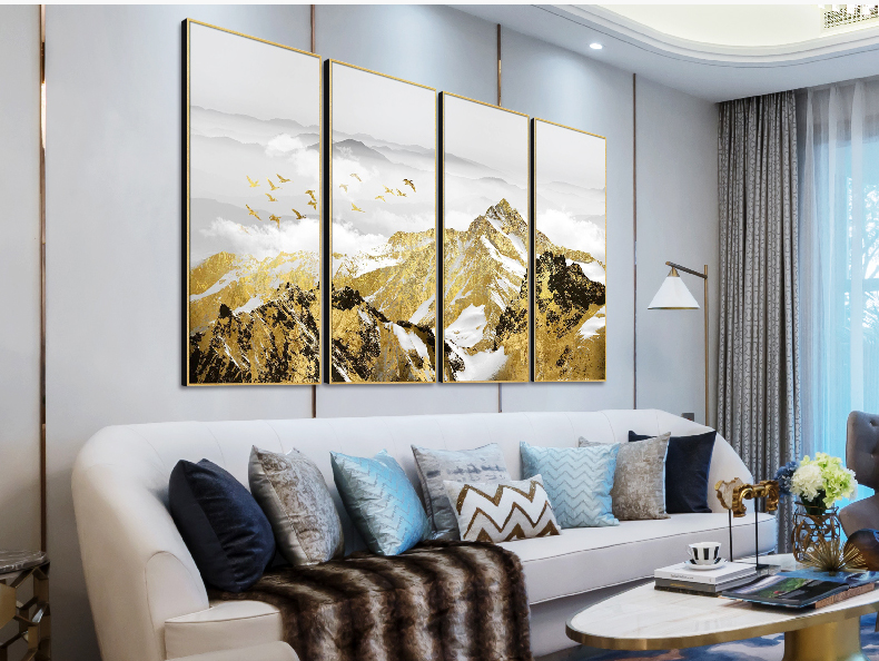 轻奢现代简约客厅装饰画 沙发背景墙组合挂画 四组合 微喷绘高清打印 山巅云海