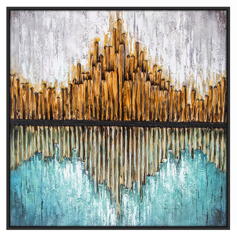 抽象客厅装饰画 卧室原创手绘实物画 餐厅环保PS框挂画 倒影