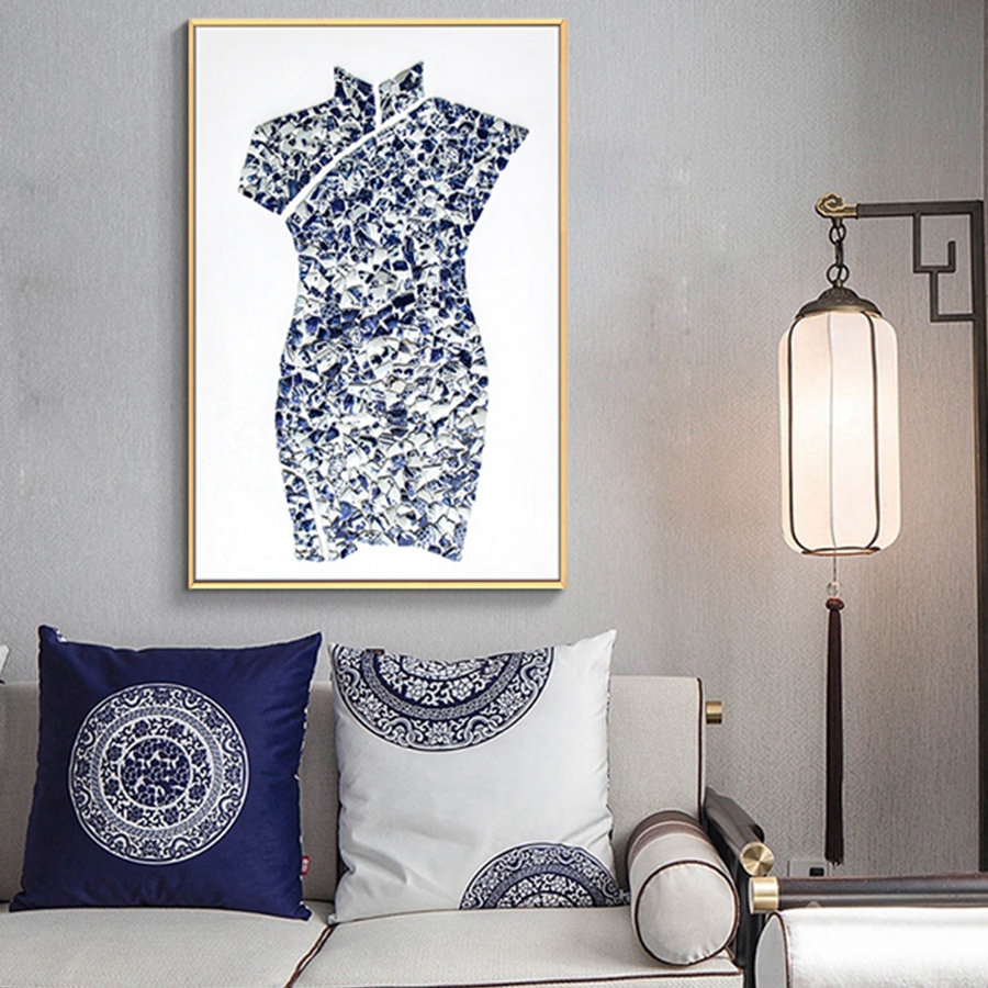 新中式客厅装饰画 卧室实物画 餐厅挂画 旗袍