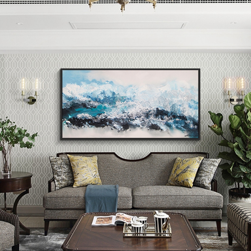 抽象客厅装饰画 卧室原创纯手绘厚肌理画 走廊过道环保PS框挂画 山与湖