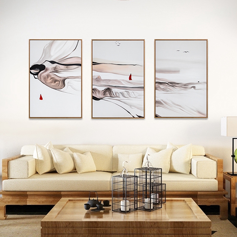 新中式客厅装饰画 卧室原创纯手绘禅意图 玄关环保PS框挂画 禅意